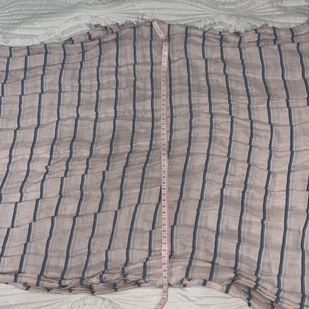 Light Pink & Blue Striped Fringe Scarf